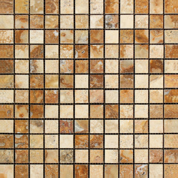 Scabos Travertine Mosaic - 1" x 1" Polished