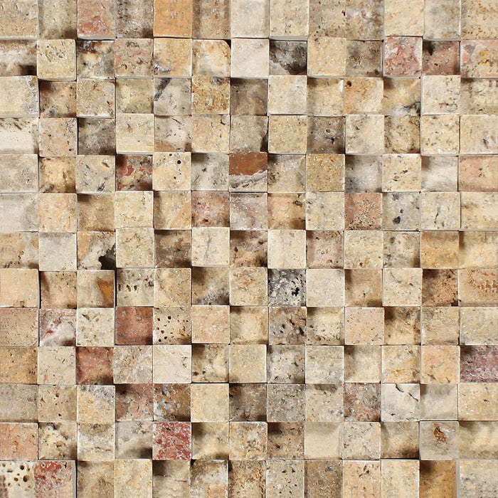 Scabos Travertine Mosaic - 1" x 1" Split Face (Hi-Low)