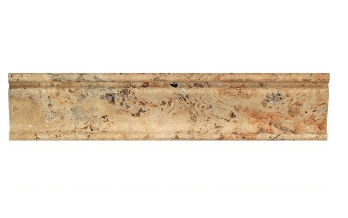 Scabos Travertine Molding - 2 1/2" x 12" Crown (Mercer) Molding Unfilled & Honed