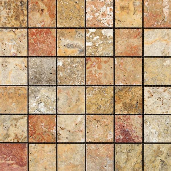 Scabos Travertine Mosaic - 2" x 2" Polished
