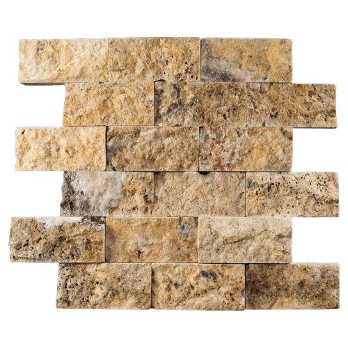 Scabos Travertine Mosaic - 2" x 4" Brick Split Face