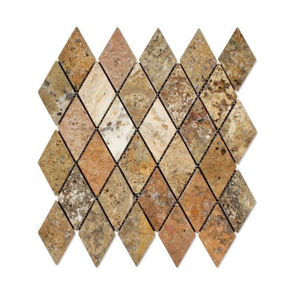 Scabos Travertine Mosaic - 2" x 4" Diamond Tumbled