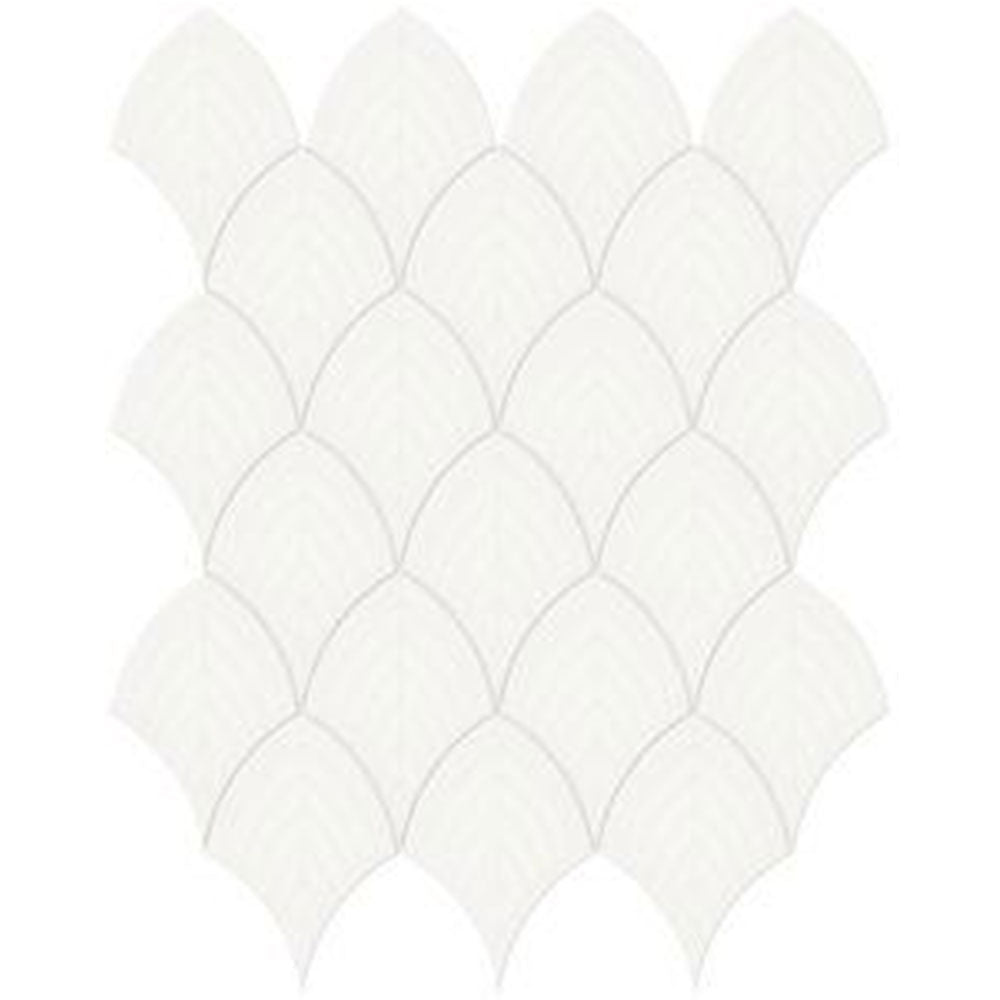 Full Sheet Sample - Soho Canvas White Scallop Ceramic Mosaic - 10.75" x 13.25" Glossy