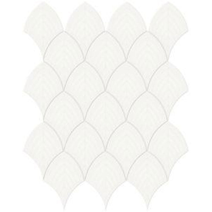 Full Sheet Sample - Soho Canvas White Scallop Ceramic Mosaic - 10.75" x 13.25" Glossy