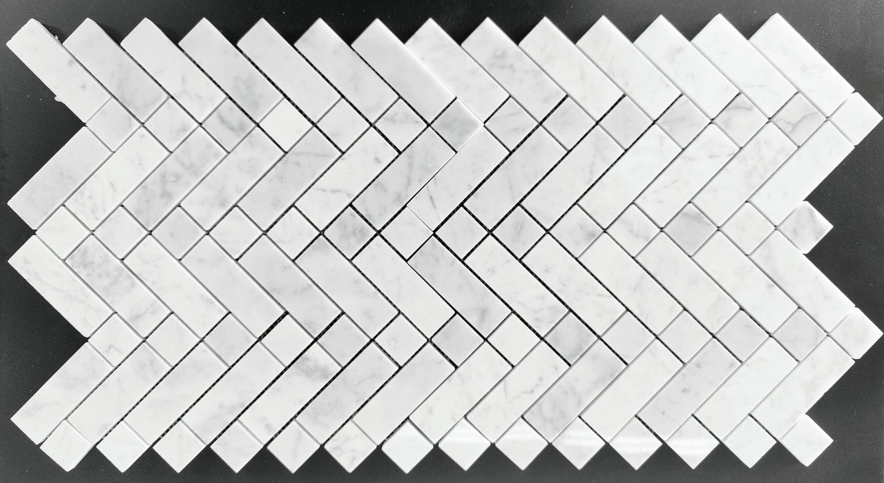 Shadow White  Marble Mosaic - Herringbone 