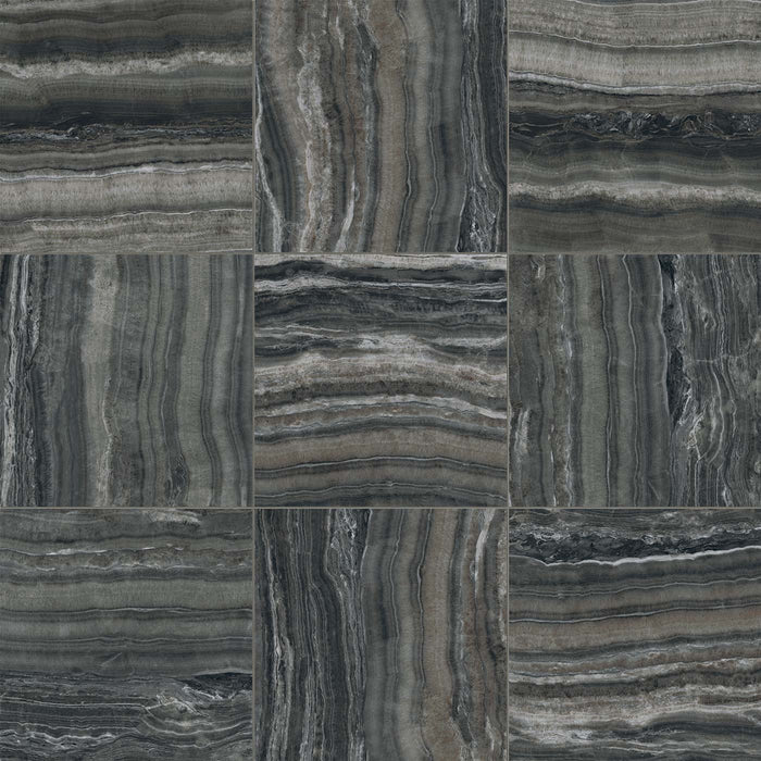 Full Tile Sample - Onyx of Cerim Shadow Porcelain Tile - 12" x 24" Polished