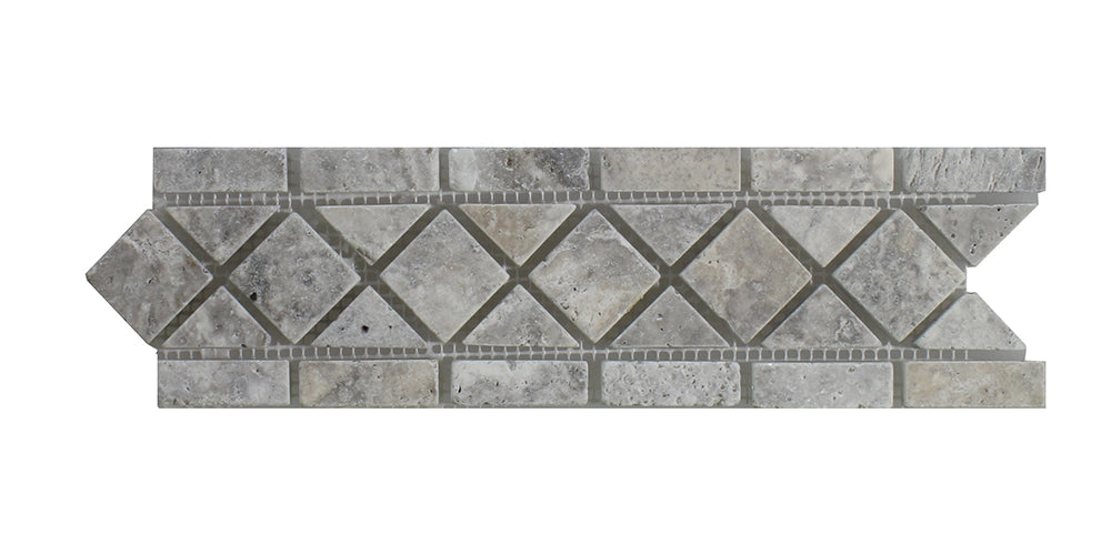 Full Border Sample - Titanium Travertine Classic Border - 3" x 12" x 3/8" Tumbled