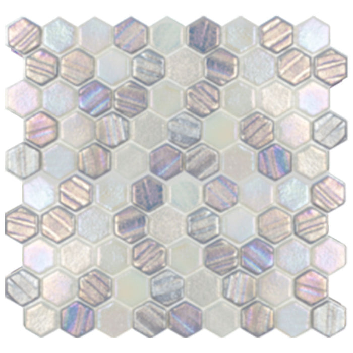 Full Sheet Sample - Illusions Silver Deco Hexagon Glass Mosaic - 1" x 1" Iridescent