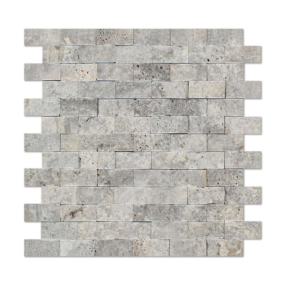 Titanium Travertine Mosaic - 1" x 2" Brick Split Face