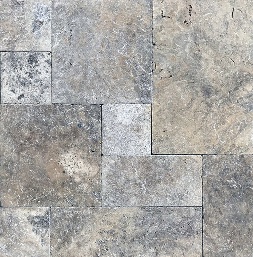 Titanium Tumbled Travertine Paver Versailles Pattern