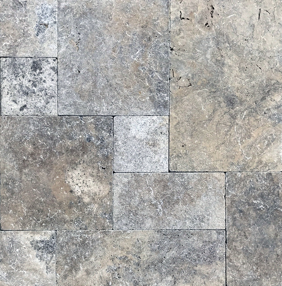 Titanium Tumbled Travertine Paver Versailles Pattern