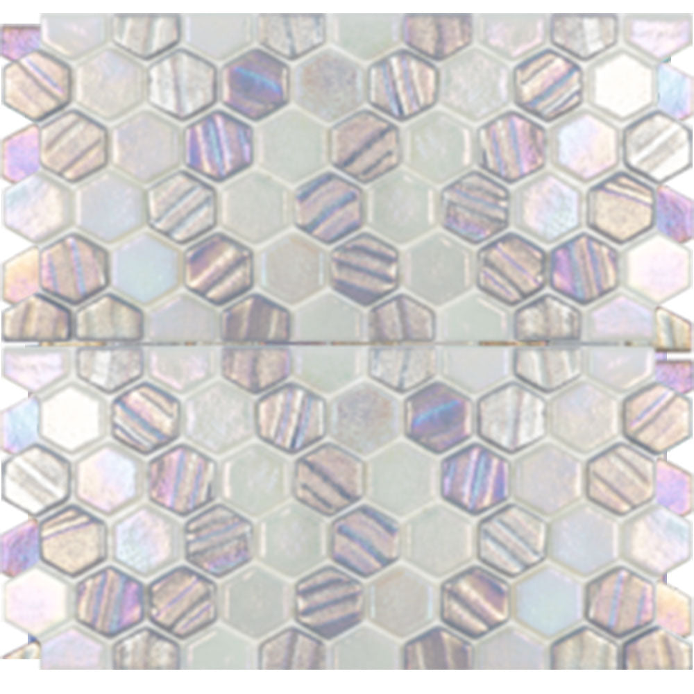 Full Sheet Sample - Illusions Silver With Border Deco Hexagon Glass Mosaic - 1" x 1" x 4 MM Iridescent