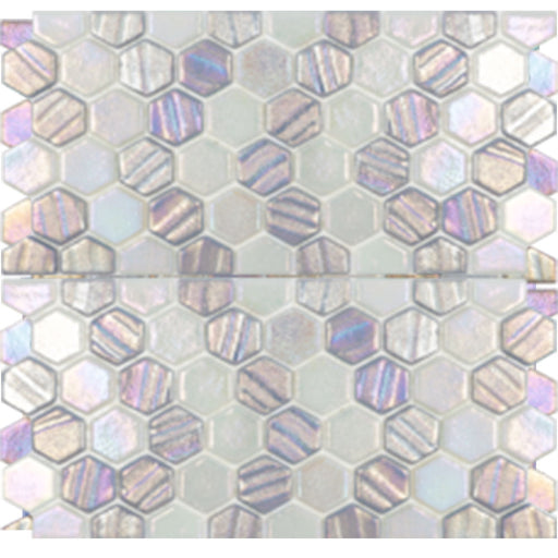 Full Sheet Sample - Illusions Silver With Border Deco Hexagon Glass Mosaic - 1" x 1" x 4 MM Iridescent