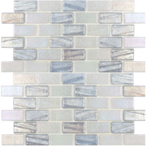 Full Sheet Sample - Illusions Silver Deco Staggered Glass Mosaic - 1" x 2" x 4 MM Iridescent