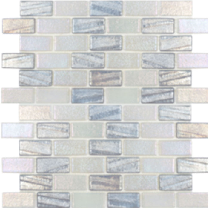 Full Sheet Sample - Illusions Silver Deco Staggered Glass Mosaic - 1" x 2" x 4 MM Iridescent