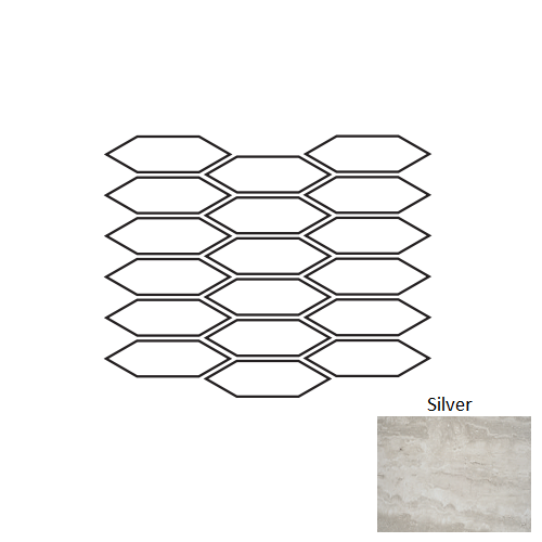 Full Sheet Sample - Tivoli Silver Picket Fence Porcelain Mosaic - 2" x 5" Matte