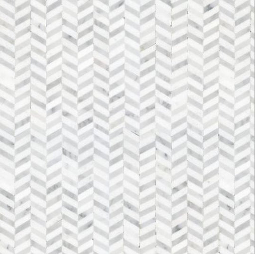 Luxe Sky Thassos White & White Carrara Polished Marble Mosaic - Chevron