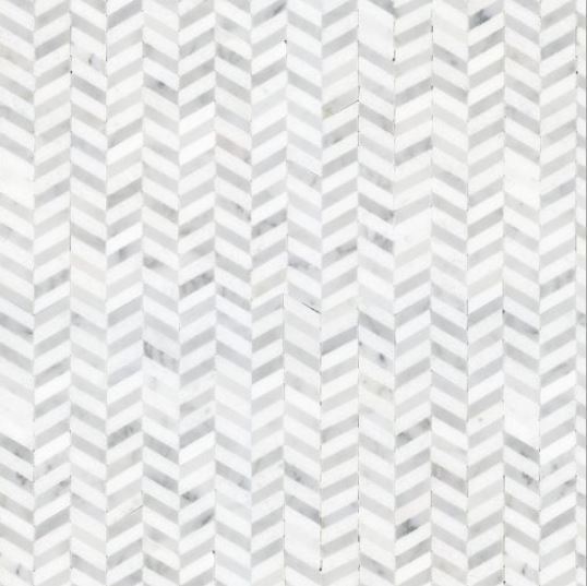 Luxe Sky Thassos White & White Carrara Polished Marble Mosaic - Chevron
