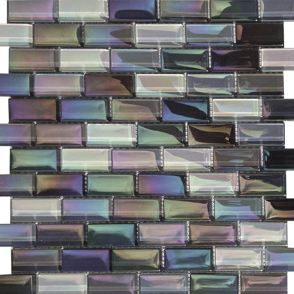 Full Sheet Sample - Aquatica Lux Aqua St George Brick Glass Mosaic - 1" x 2" Gloss Iridescent