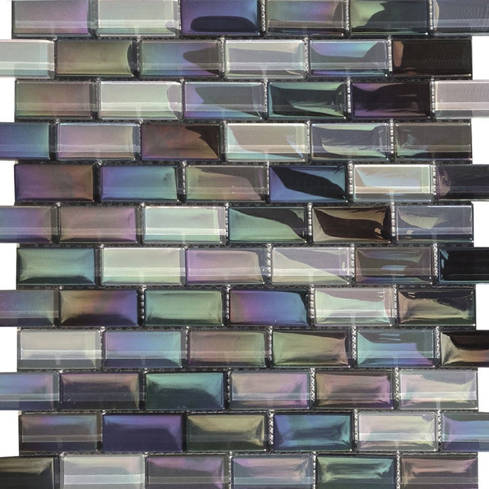 Full Sheet Sample - Aquatica Lux Aqua St George Brick Glass Mosaic - 1" x 2" Gloss Iridescent