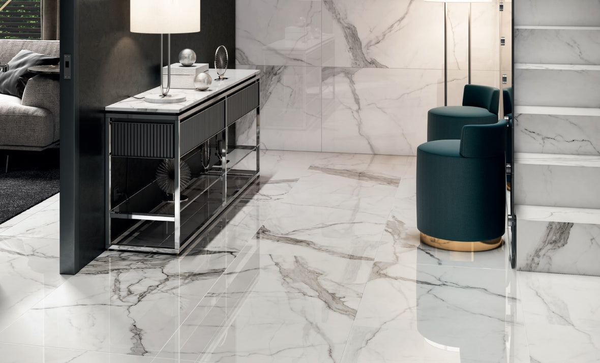 Happy Floors Statuario Luxe Statuario Polished Porcelain Tile — Stone ...