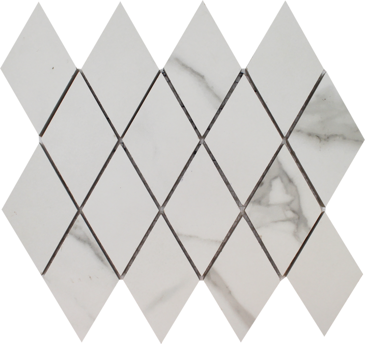 Full Sheet Sample - Cashmere Statuario Rhomboid Porcelain Mosaic - 9" x 10.5" Satin