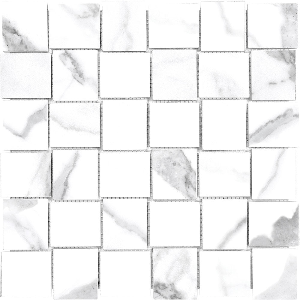 Full Sheet Sample - Mayfair Statuario Venato Basket Weave Porcelain Mosaic - 2" x 2" Polished