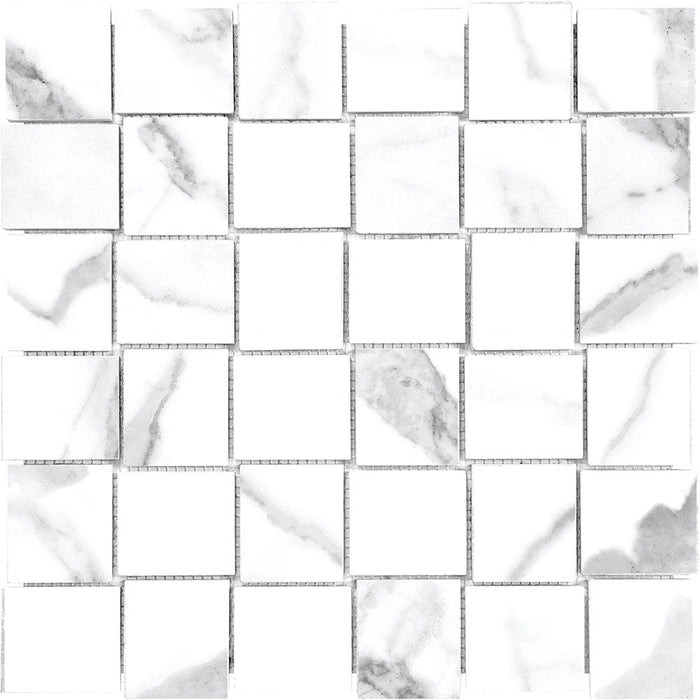 Full Sheet Sample - Mayfair Statuario Venato Basket Weave Porcelain Mosaic - 2" x 2" Matte