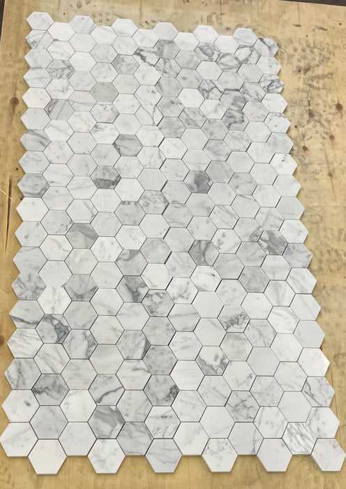 Polished Italian Statuary White Marble Mosaic - 2" Hexagon
