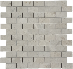 Full Sheet Sample - Metropolitan Storm Deco Staggered Limestone Mosaic - 1" x 2" Polished