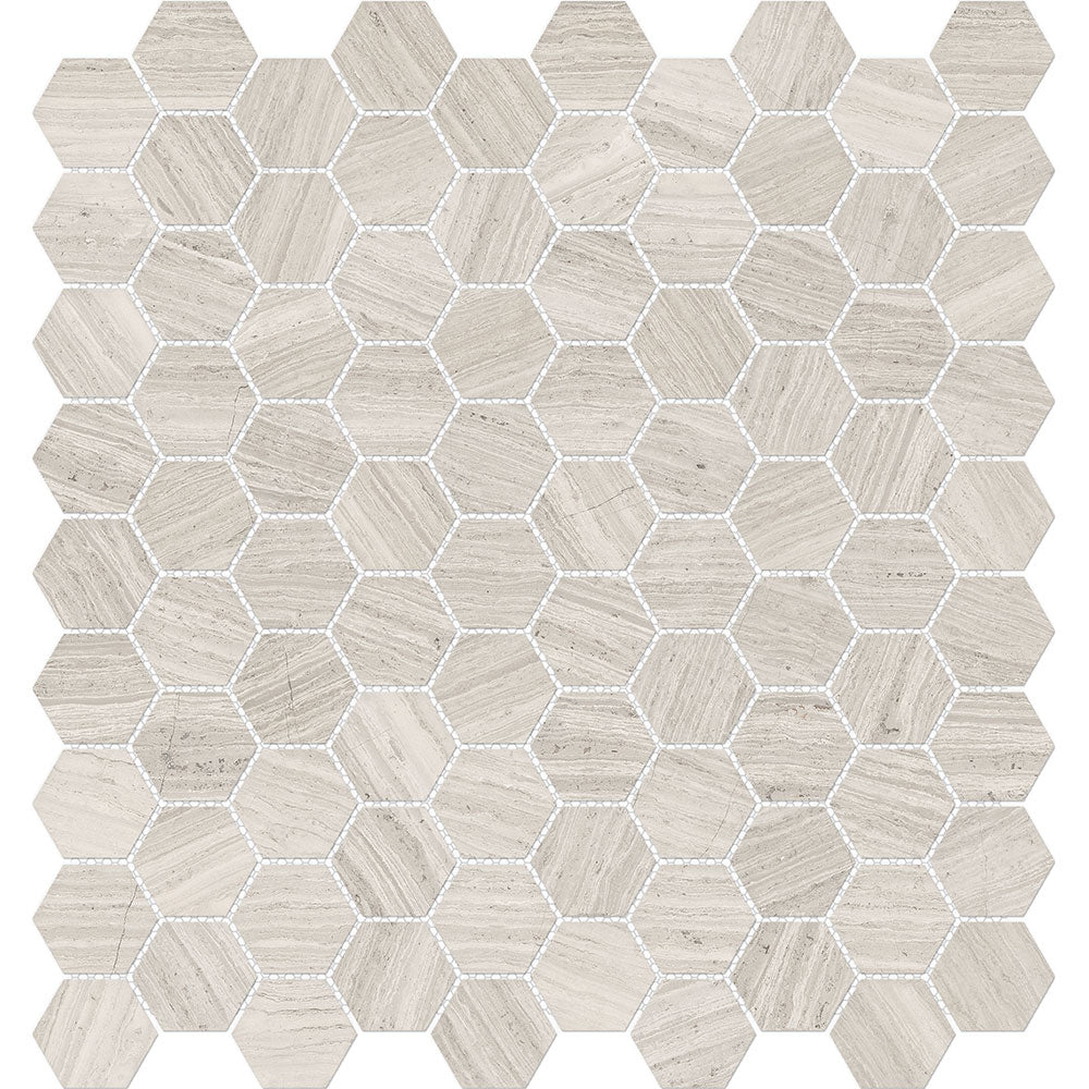 Full Sheet Sample - Mayfair Strada Ash Hexagon Porcelain Mosaic - 1.25" x 1.25" Polished