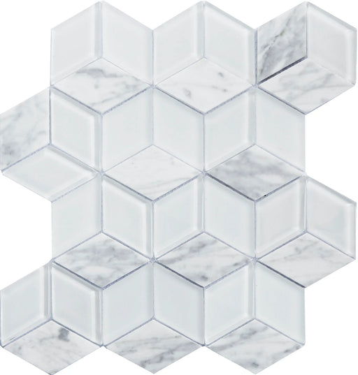 Strato Carrara 3D  Marble & Glass Mosaic - Cube