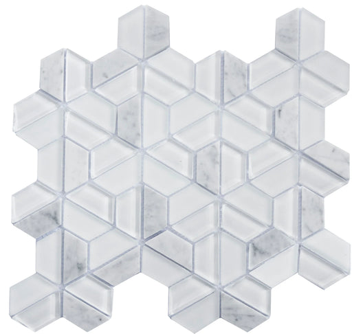Strato Carrara  Marble & Glass Mosaic - Half Hexagon
