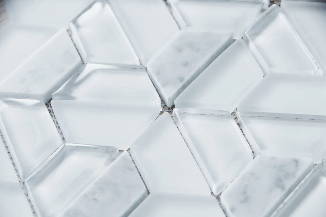 Strato Carrara  Marble & Glass Mosaic - Half Hexagon 