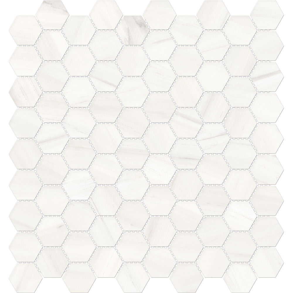 Full Sheet Sample - Mayfair Suave Bianco Hexagon Porcelain Mosaic - 1.25" x 1.25" Polished