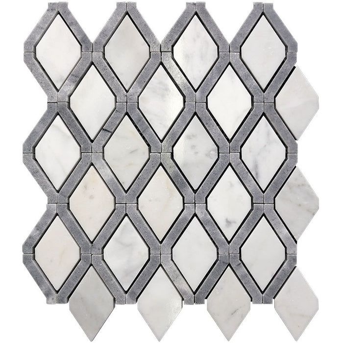 Full Sheet Sample - Skalini Line Waterjet White / Gray Natural Stone Mosaic - Trellis 10