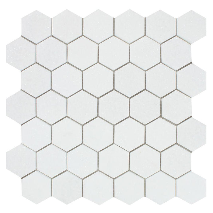 Thassos White Marble Mosaic - 2" Hexagon Honed