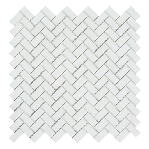 Thassos White Marble Mosaic - 5/8" x 1 1/4" Mini Herringbone Polished