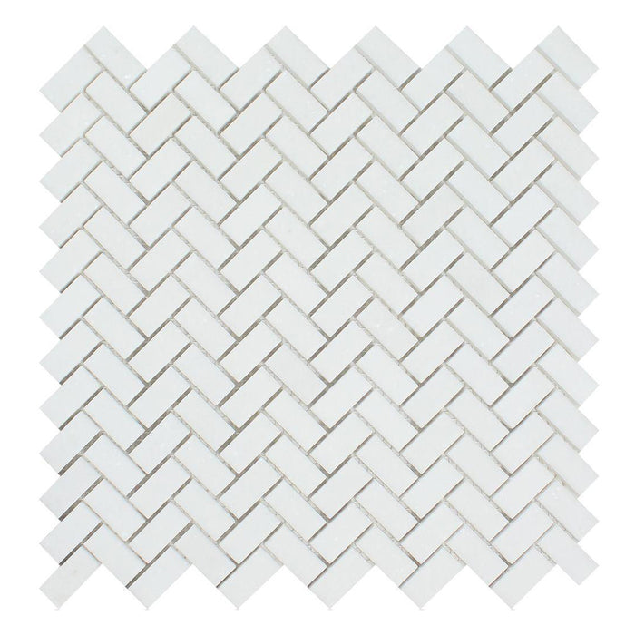 Thassos White Marble Mosaic - 5/8" x 1 1/4" Mini Herringbone Polished