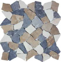 Full Sheet Sample - Aquatica Ocean Stones Tan / White / Gray Deco Pebble Natural Stone Mosaic - 11.25" x 11.25" Tumbled
