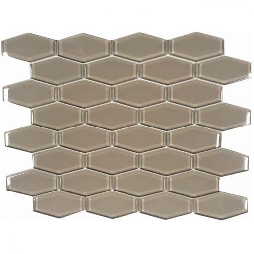 Full Sheet Sample - Aquatica Earth Taupe Deco Hexagon Glass Mosaic - 1" x 3" Glossy