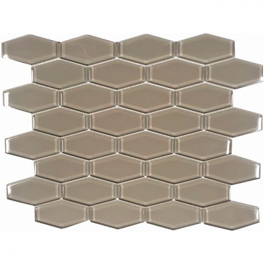 Full Sheet Sample - Aquatica Earth Taupe Deco Hexagon Glass Mosaic - 1" x 3" Glossy