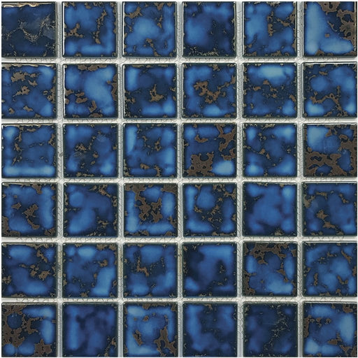 Full Sheet Sample - Aquatica Harmony Terra Blue Porcelain Mosaic - 2" x 2" Glossy