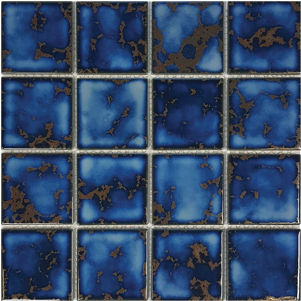 Full Sheet Sample - Aquatica Harmony Terra Blue Porcelain Mosaic - 3" x 3" Glossy