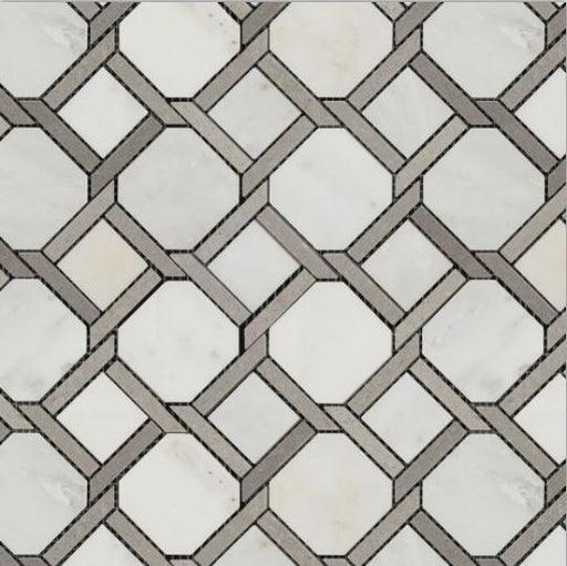 Luxe Bianco Bello & Palladium Grey Polished Marble Mosaic - Tethered