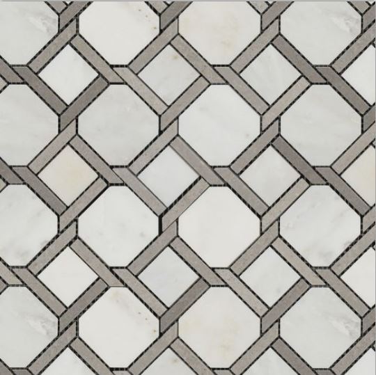 Luxe Bianco Bello & Palladium Grey Polished Marble Mosaic - Tethered