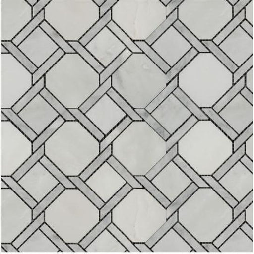 Luxe White Carrara & Bianco Bello Polished Marble Mosaic - Tethered