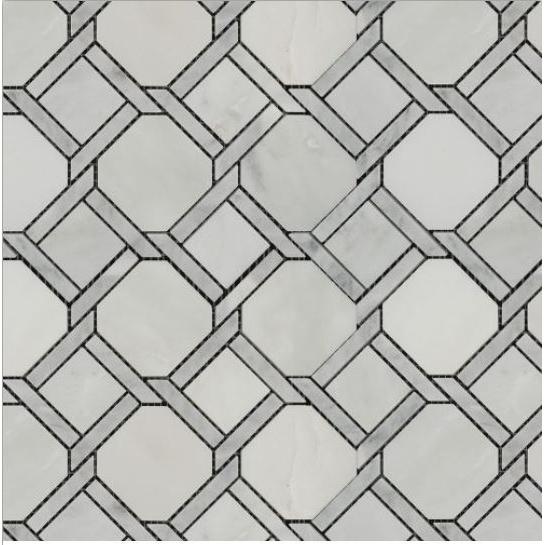 Luxe White Carrara & Bianco Bello Polished Marble Mosaic - Tethered