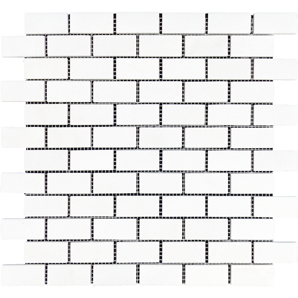 Thassos White Marble Mosaic - 1" x 2" Brick Polished