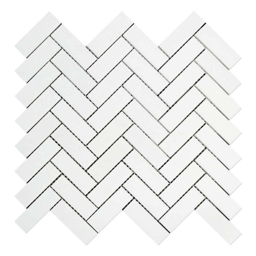 Thassos White Marble Mosaic - 1" x 3" Herringbone Polished